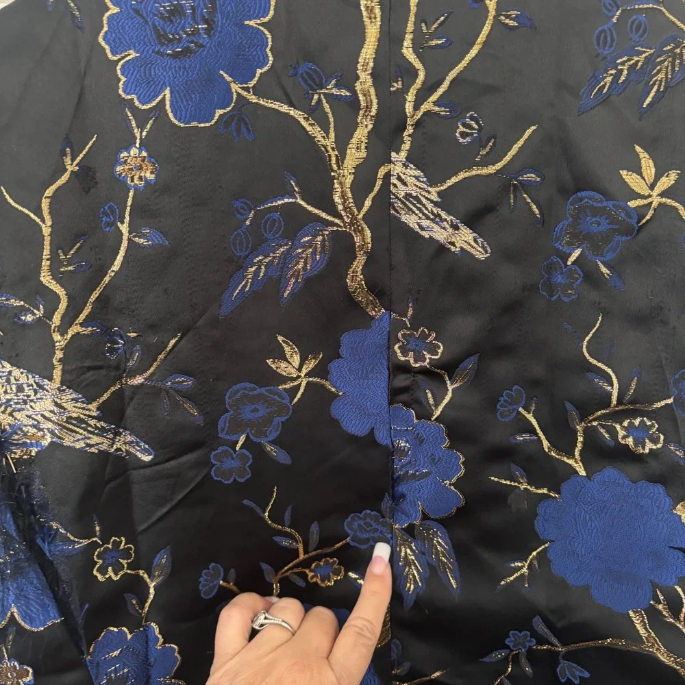 Cloudstyle Mens 2 Piece Floral Dress Suit Blue Gold Tuxedo Jacket Pants Medium